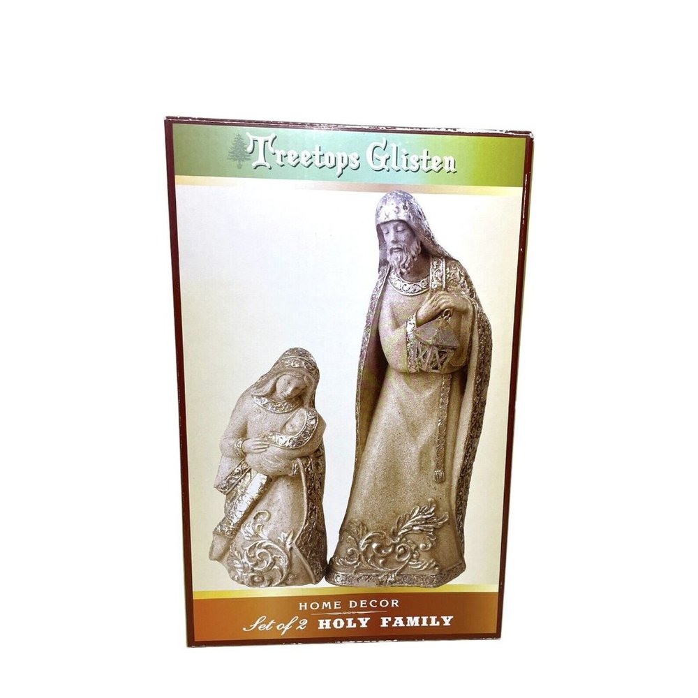Vintage Set of 2 Holy Family 9” & 6” Resin Glisten  Nativity Figurines Mary NEW